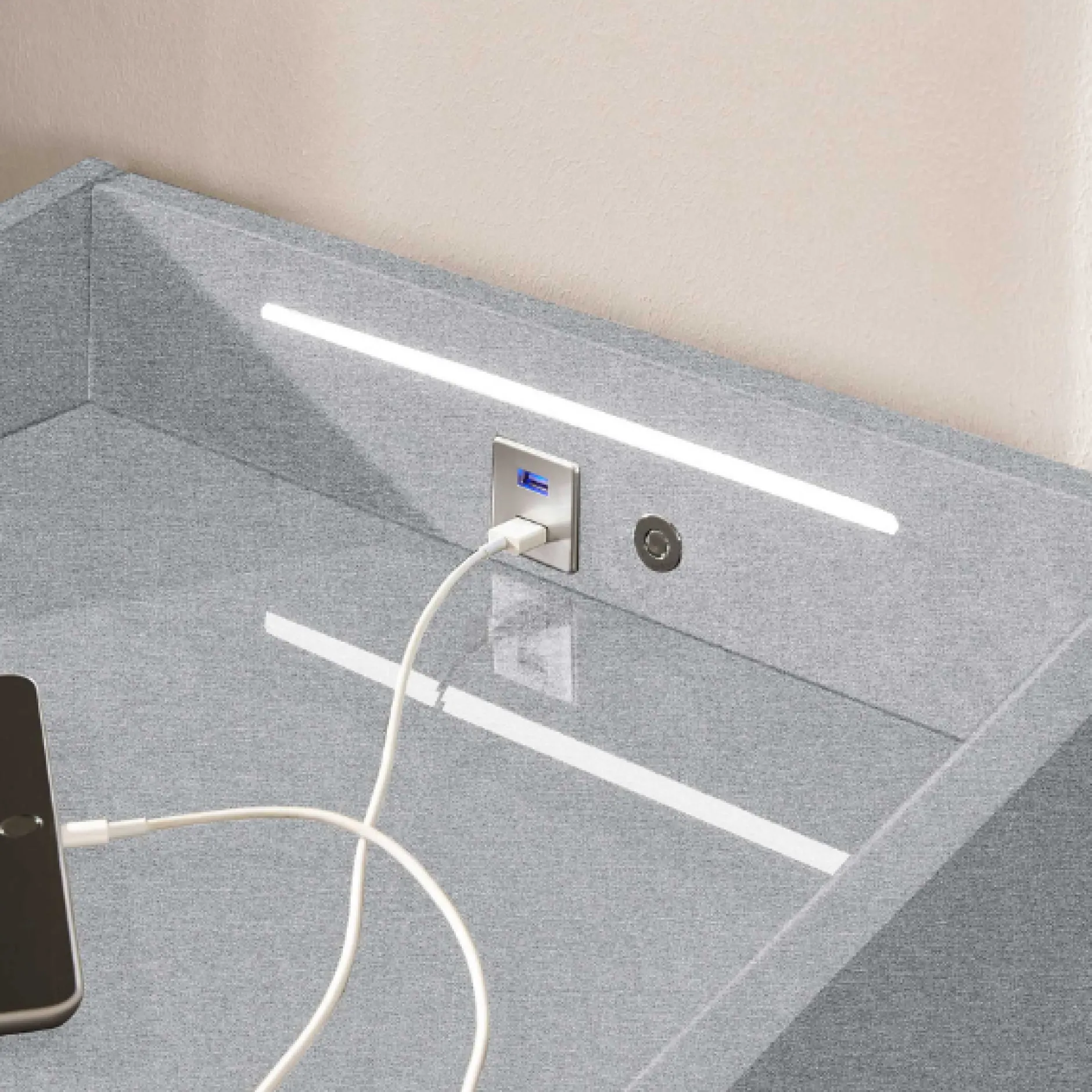 Nachttisch Bronco mit Beleuchtung und USB-Anschluss - grau