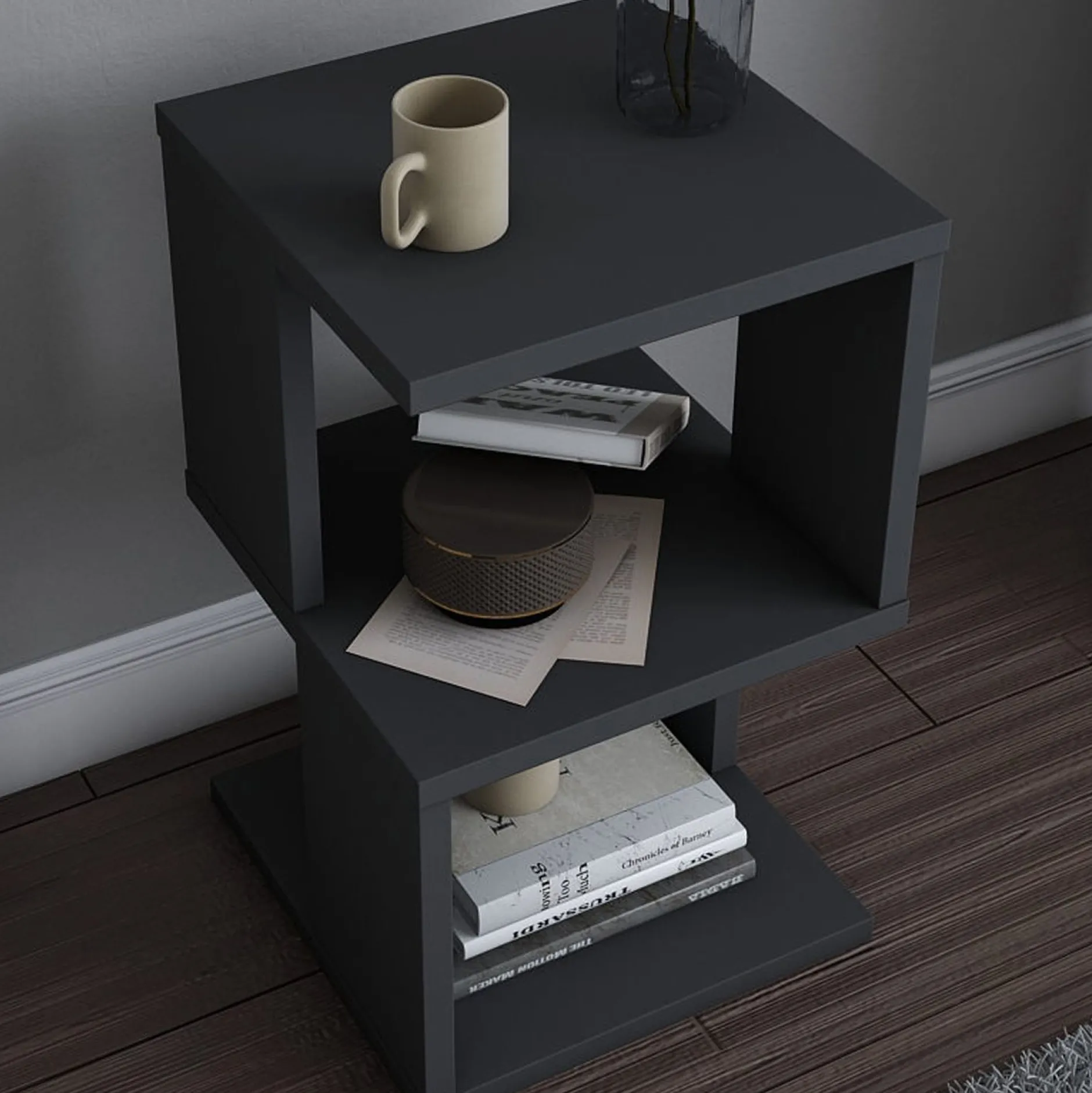 Nachttisch Carter - 100% MELAMINE - Anthrazit - 29,6 x 49,4 x 29,6 cm