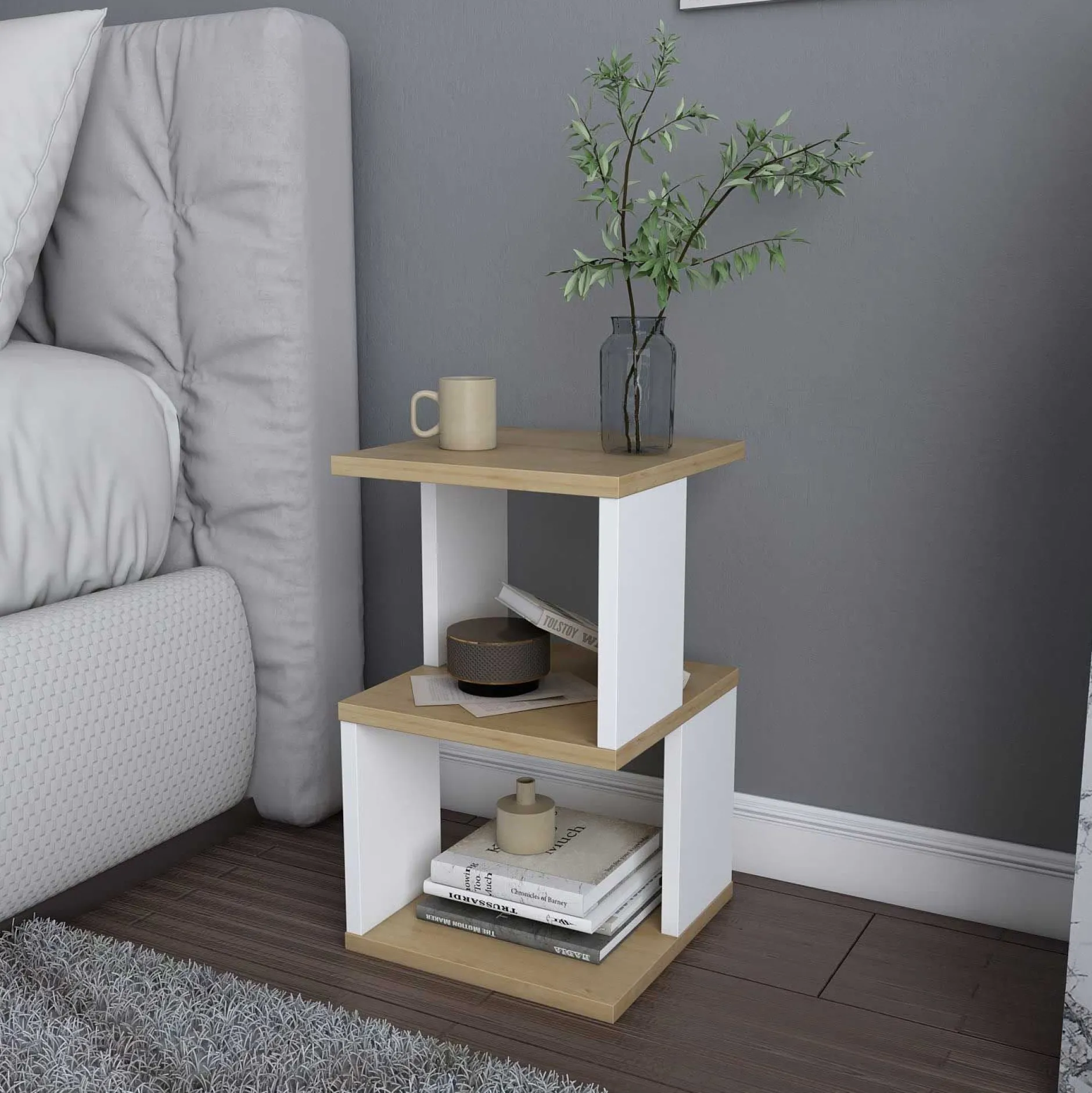 Nachttisch Carter - 100% MELAMINE - Eiche - 29,6 x 49,4 x 29,6 cm