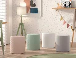 Nachttisch / Fußhocker Maeva - 41x41x41, cm - Weißer Bouclé-Stoff