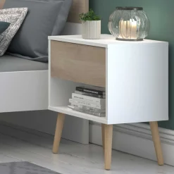 Nachttisch Hardy 44cm 1 Schublade - Molke/Eiche