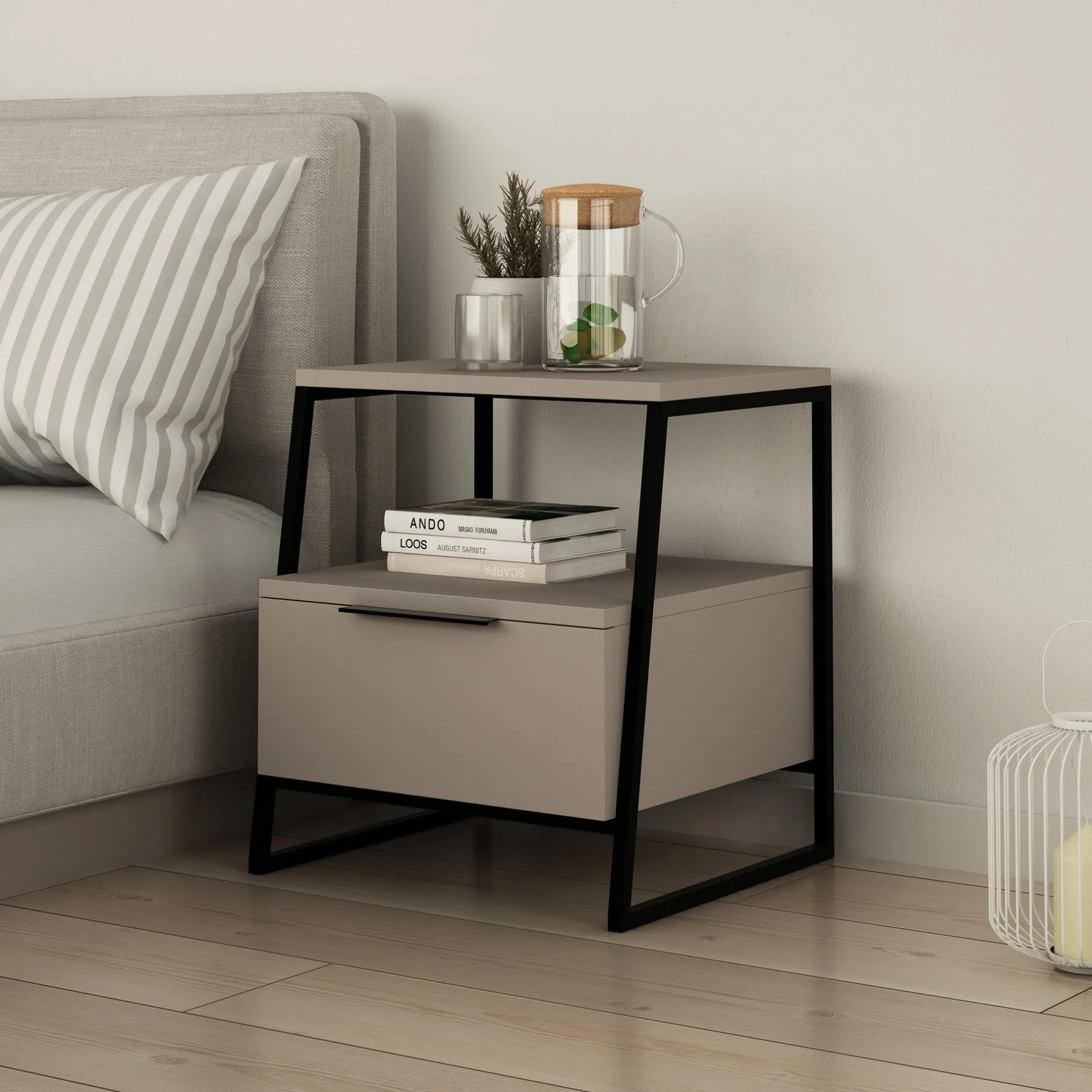 Nachttisch Pal - 100% MELAMINE - Heller Mokka - 45 x 50 x 40 cm