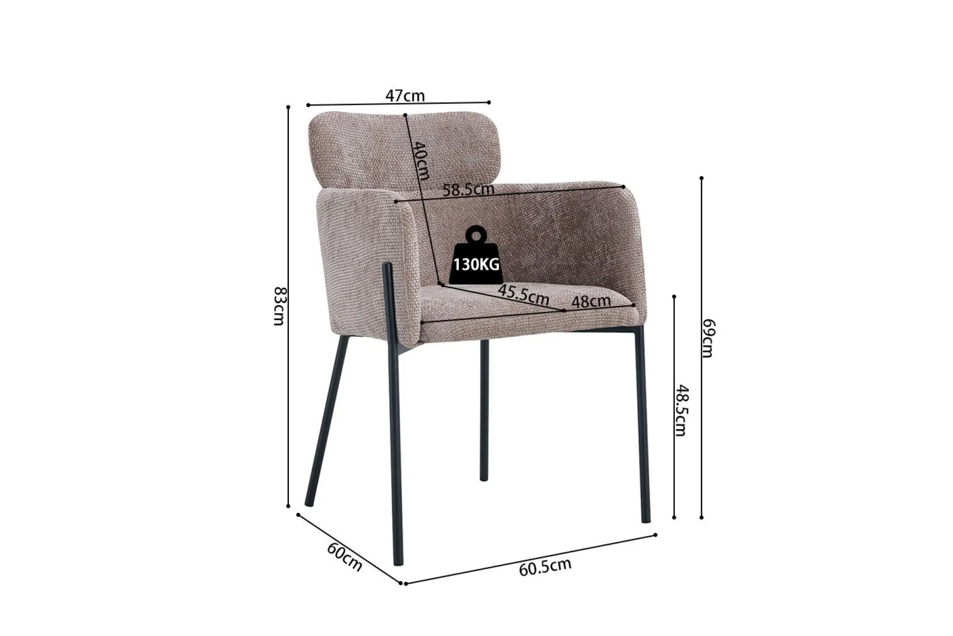 Naomi Fabric Dining Chair Sand | Metallbeine | 83 x 60,5 x 60 cm