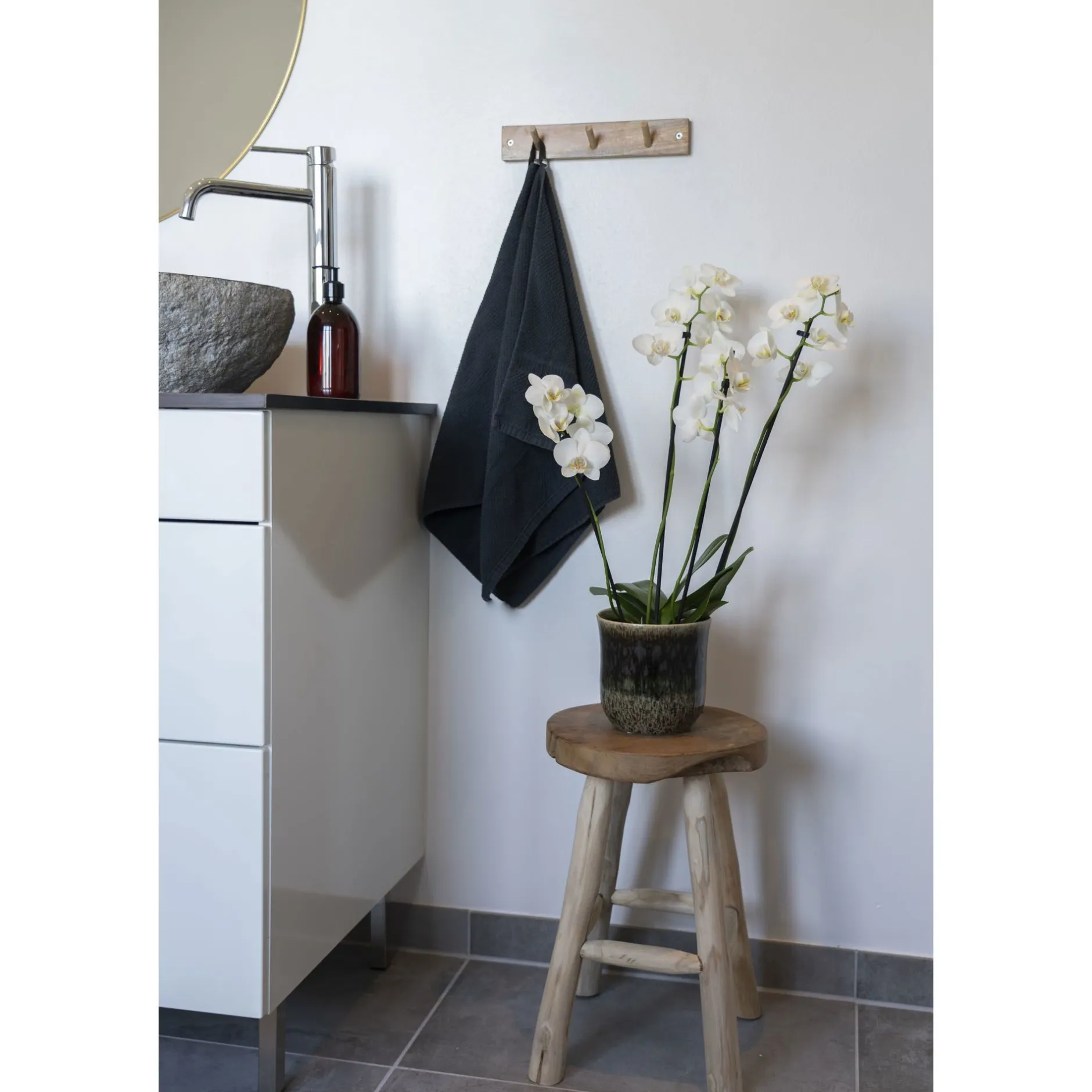 Naturbelassener Teakholz-Hocker - Ø30x45 cm | 4-Fuß-Design