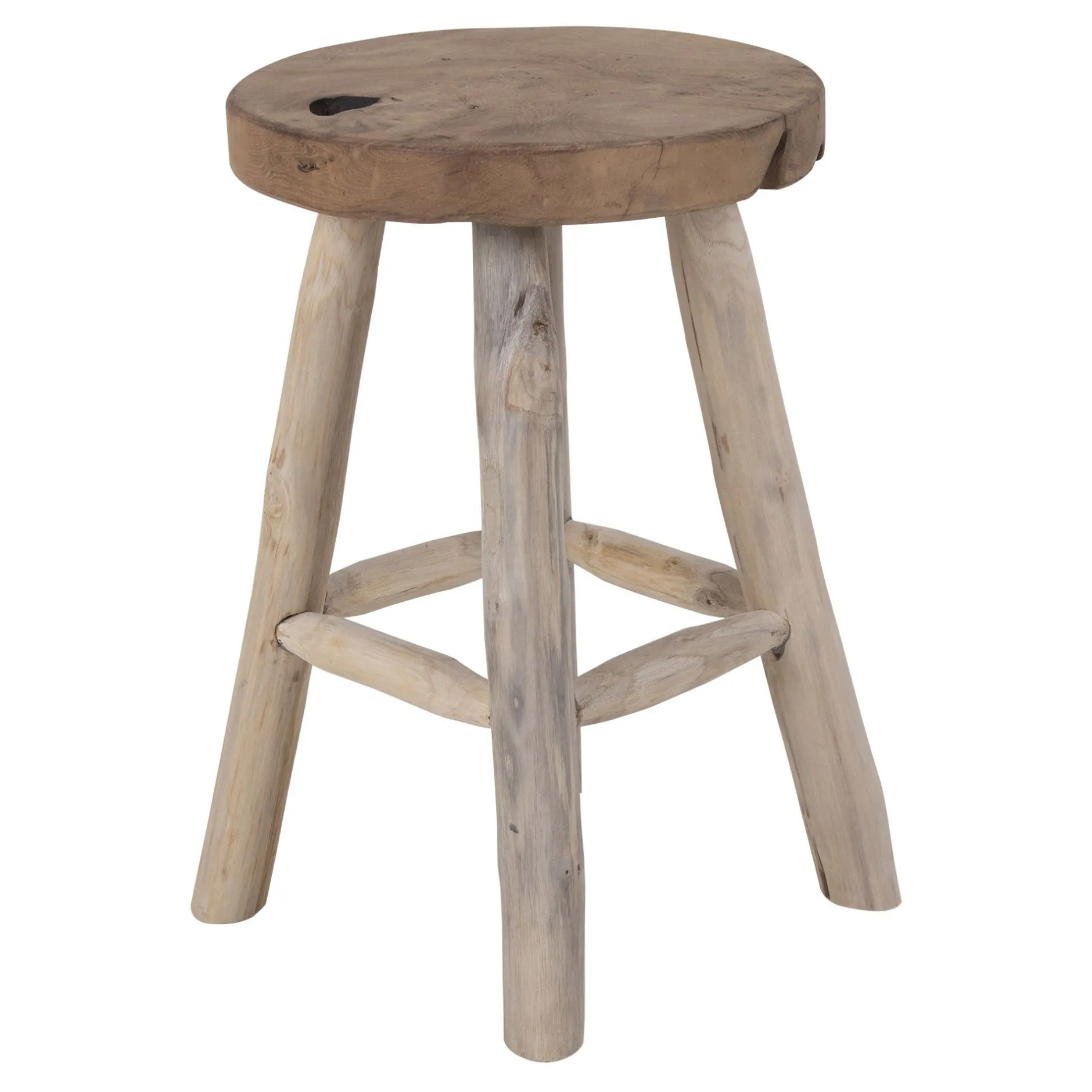Naturbelassener Teakholz-Hocker - Ø30x45 cm | 4-Fuß-Design