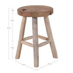 Naturbelassener Teakholz-Hocker - Ø30x45 cm | 4-Fuß-Design