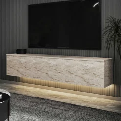 Neon Illuminated TV-Ständer | 100 % MELAMIN | Travertin