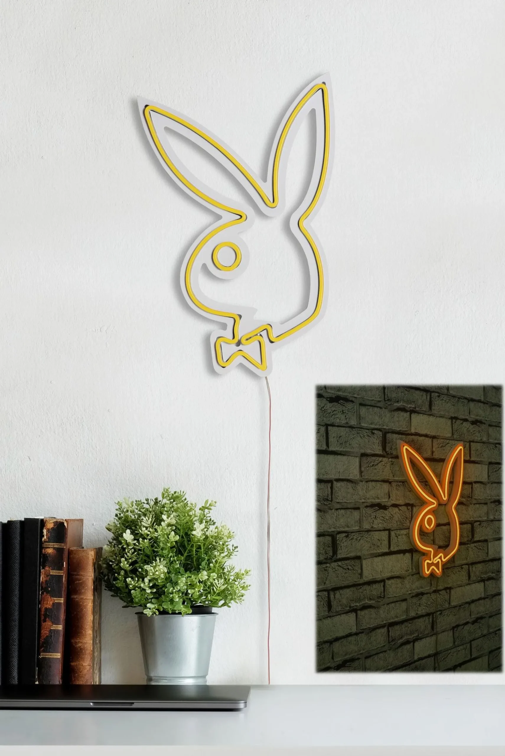Neonlicht Kaninchen mit Krawatte - Wallity Serie - Gelb