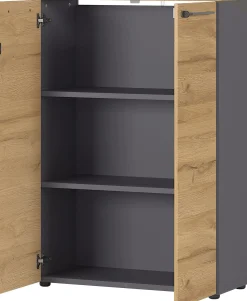 Niedriger Aktenschrank Osmond 80cm mit 2 Türen - Eiche/Graphit