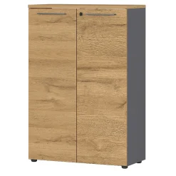 Niedriger Aktenschrank Osmond 80cm mit 2 Türen - Eiche/Graphit