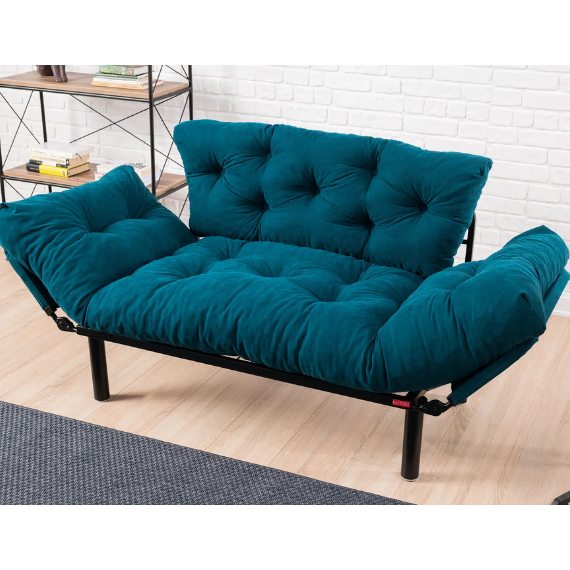 Nitta 2-Sitzer-Schlafsofa | Metallrahmen | Petrolblau