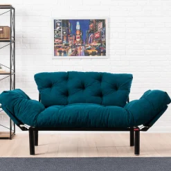 Nitta 2-Sitzer-Schlafsofa | Metallrahmen | Petrolblau