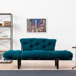 Nitta 2-Sitzer-Schlafsofa | Metallrahmen | Petrolblau