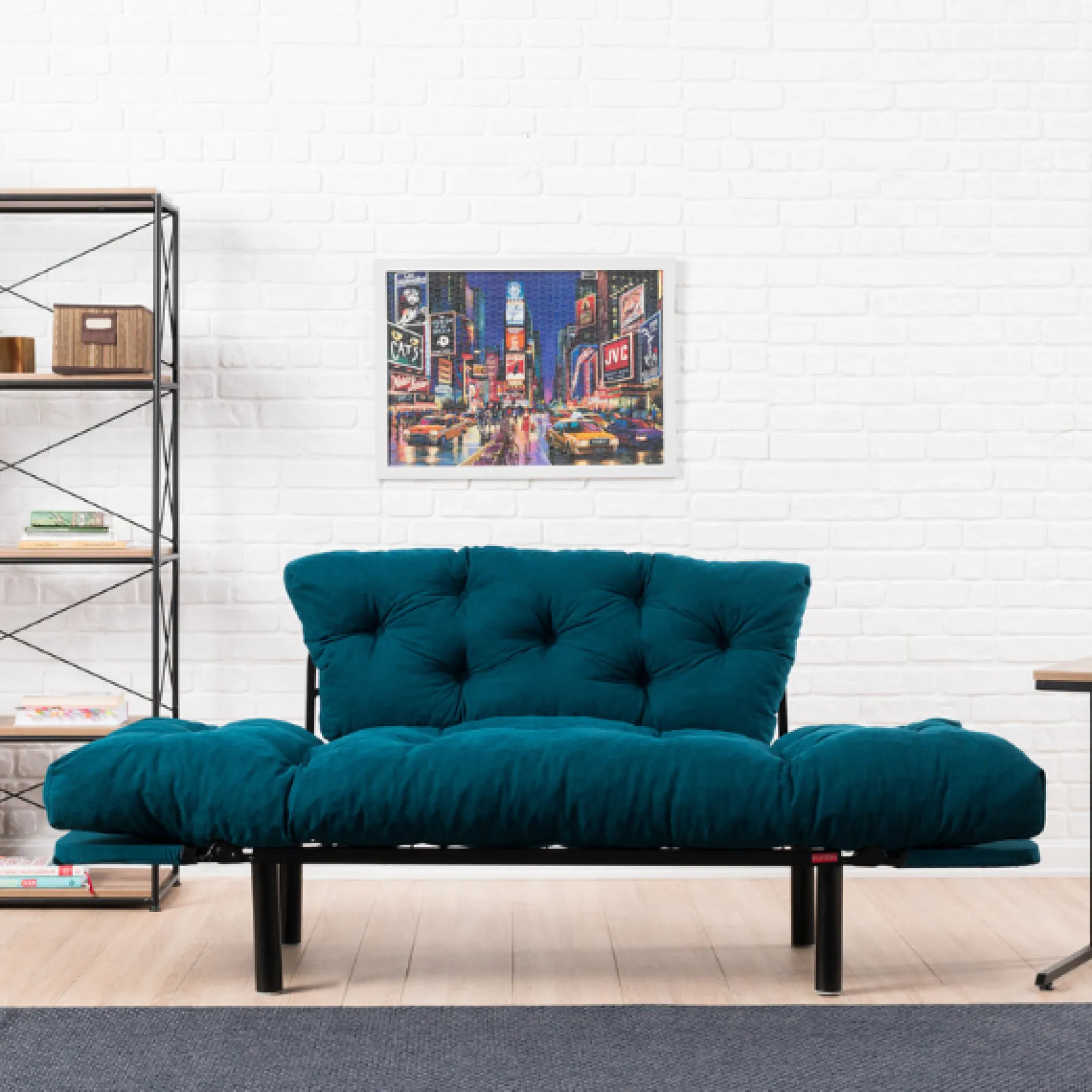 Nitta 2-Sitzer-Schlafsofa | Metallrahmen | Petrolblau