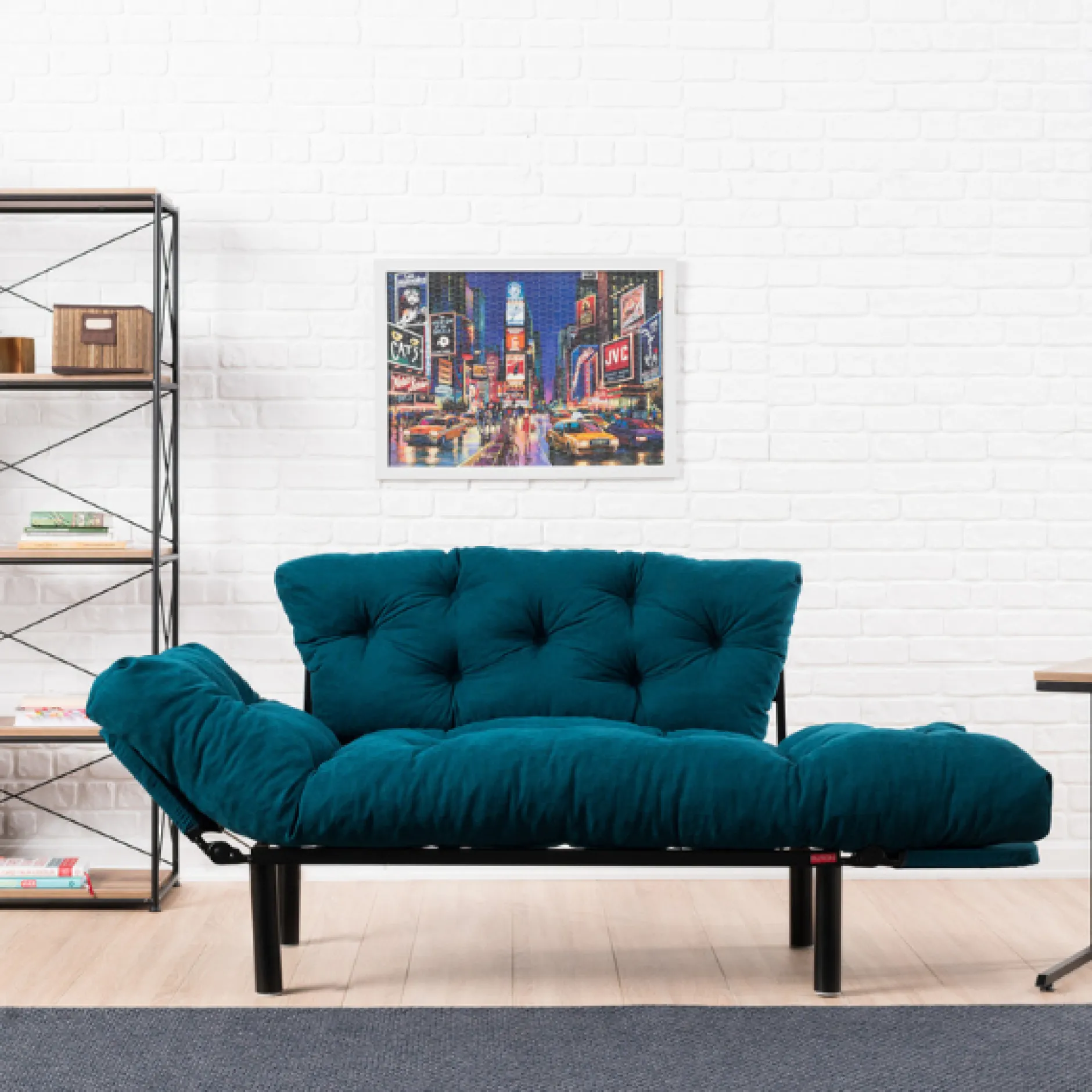 Nitta 2-Sitzer-Schlafsofa | Metallrahmen | Petrolblau