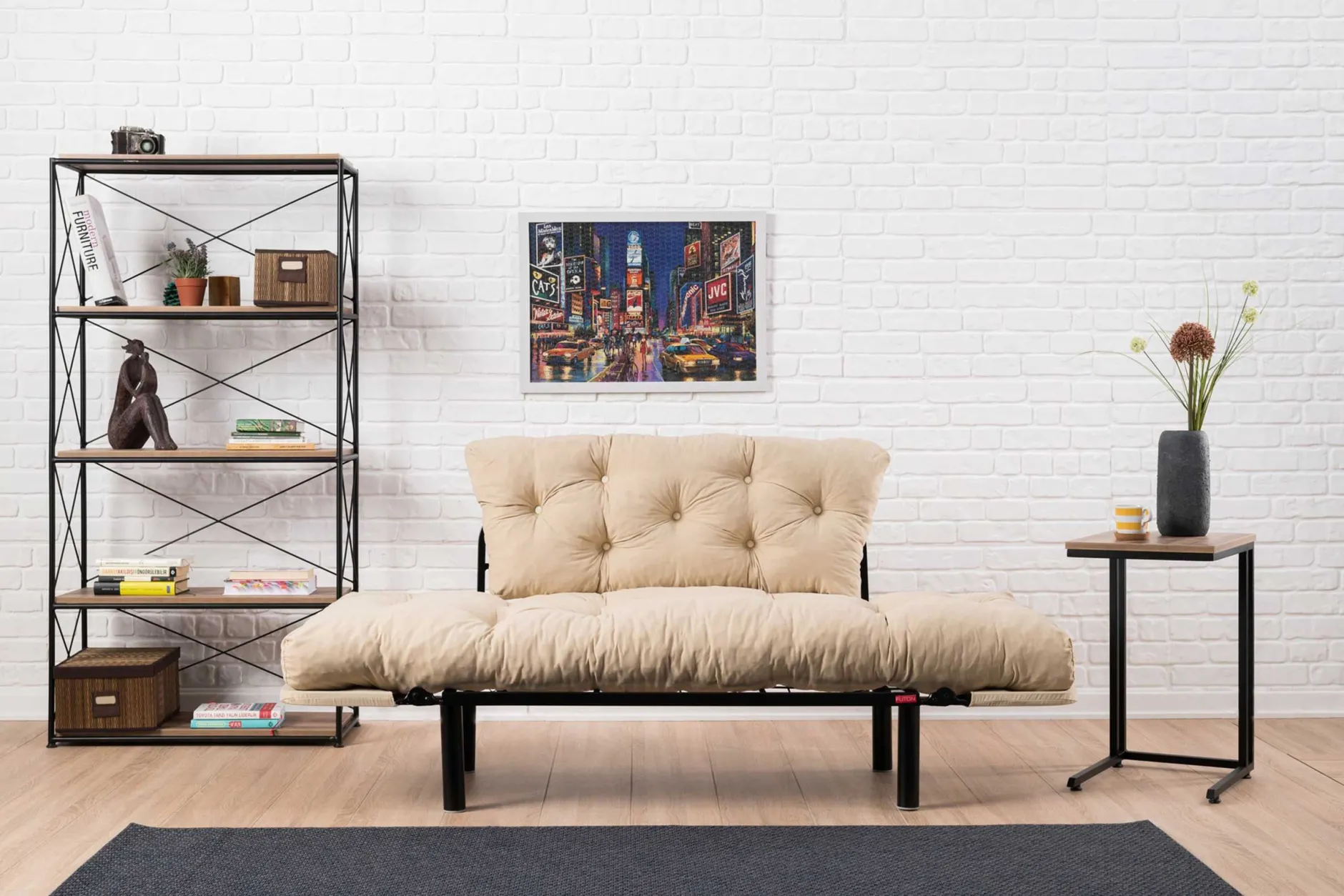 Nitta 2-Sitzer-Schlafsofa | Metallrahmen | Creme
