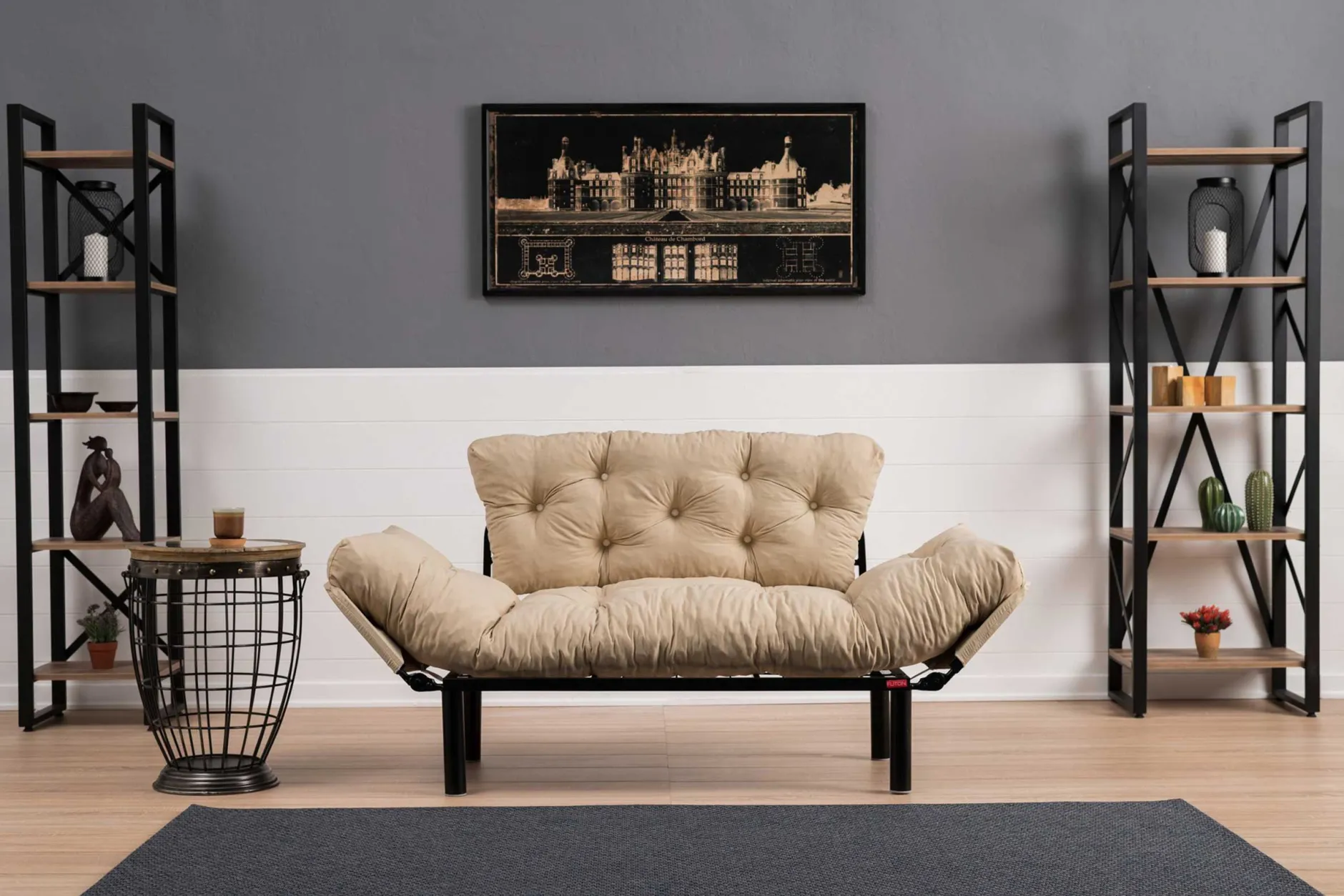 Nitta 2-Sitzer-Schlafsofa | Metallrahmen | Creme