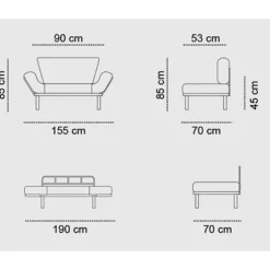 Nitta 2-Sitzer-Schlafsofa | Metallrahmen | Grau