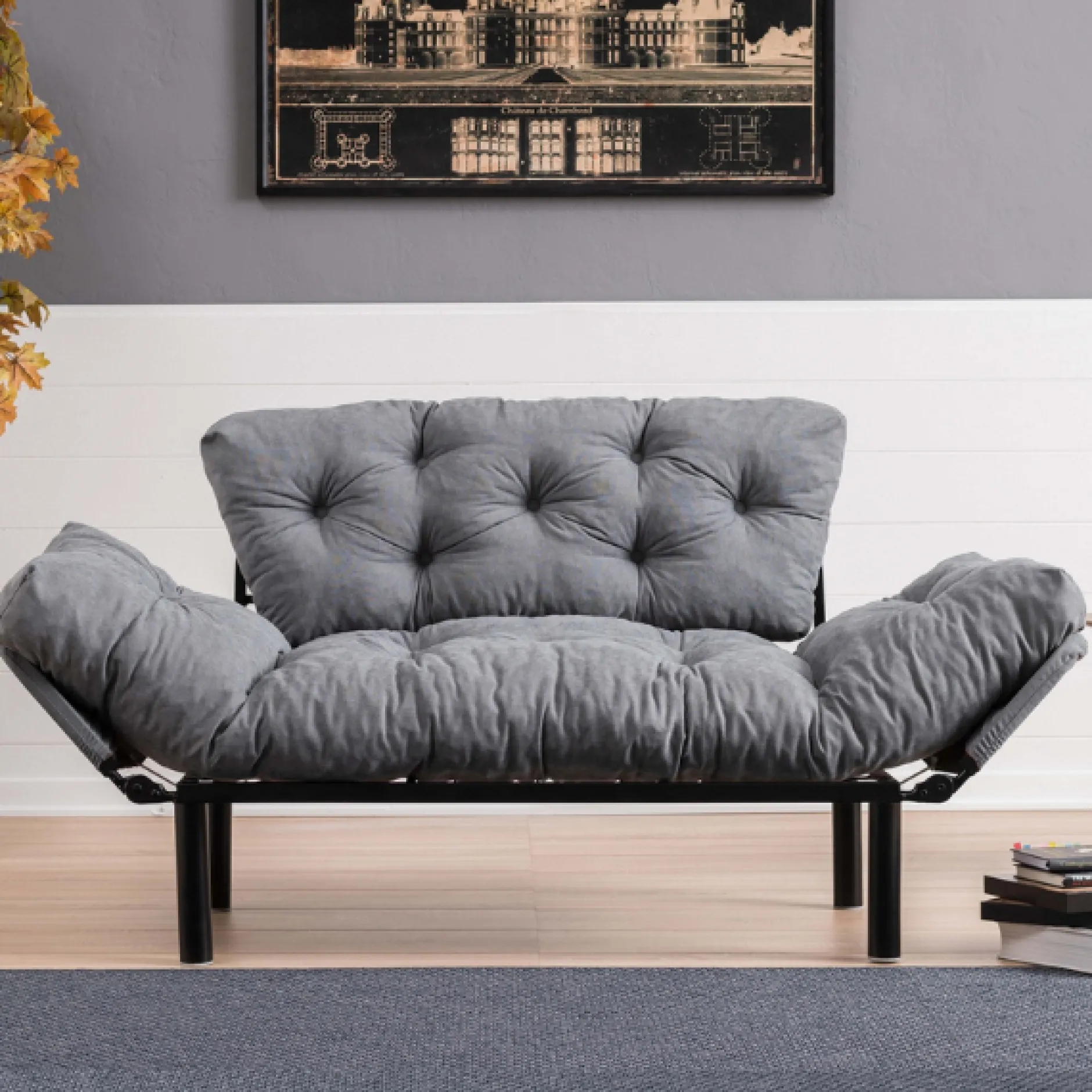Nitta 2-Sitzer-Schlafsofa | Metallrahmen | Grau