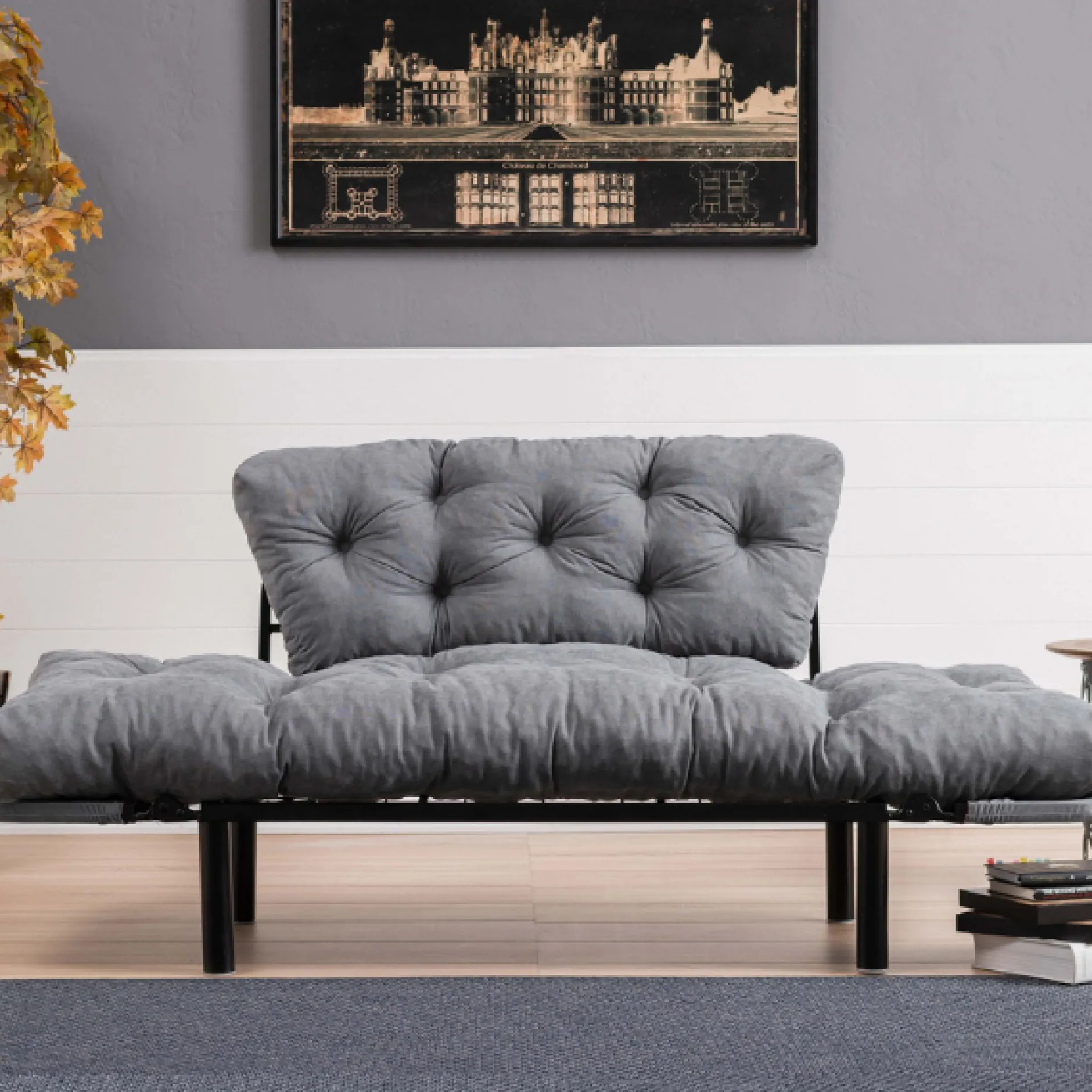 Nitta 2-Sitzer-Schlafsofa | Metallrahmen | Grau
