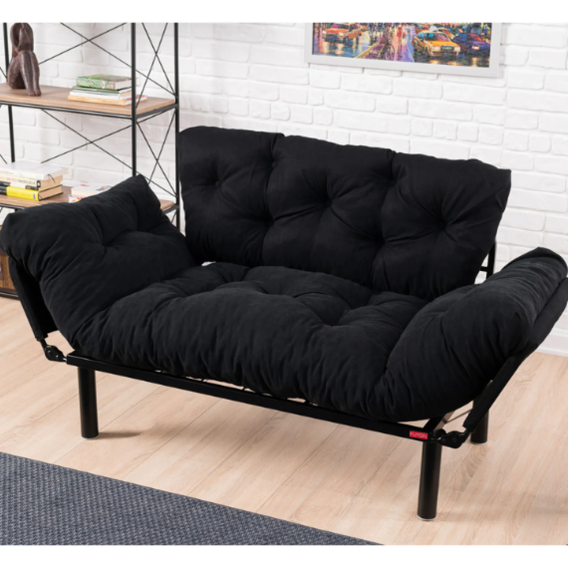 Nitta 2-Sitzer-Schlafsofa | Metallrahmen | Schwarz