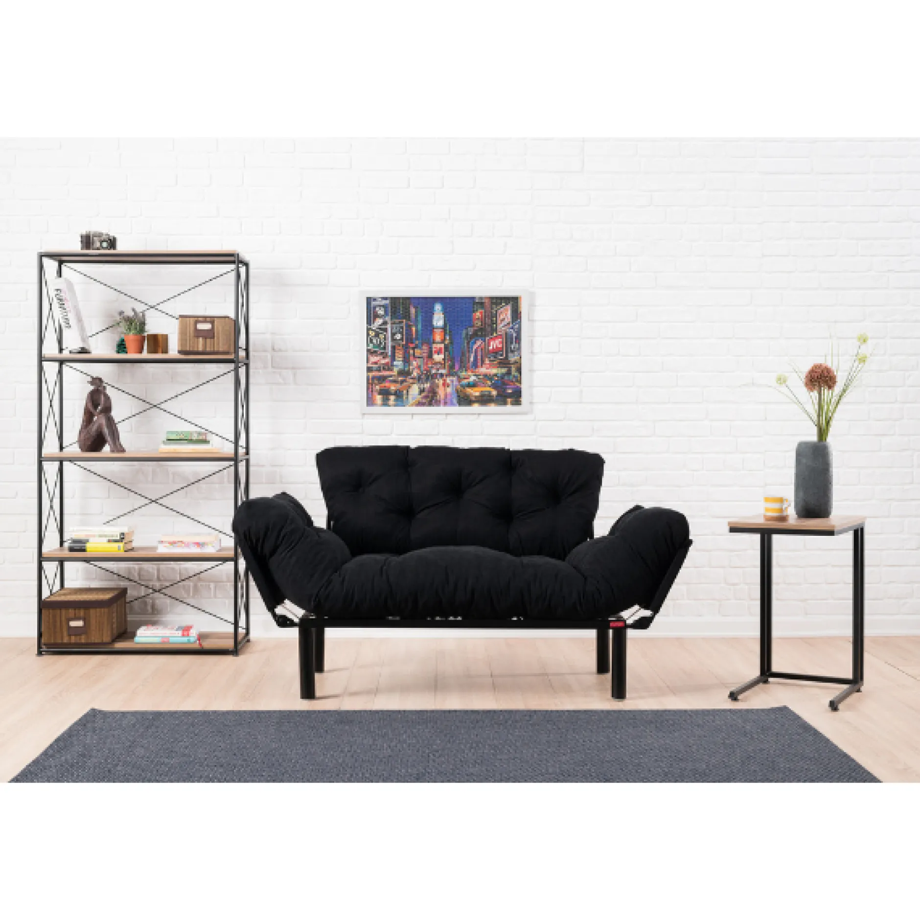 Nitta 2-Sitzer-Schlafsofa | Metallrahmen | Schwarz