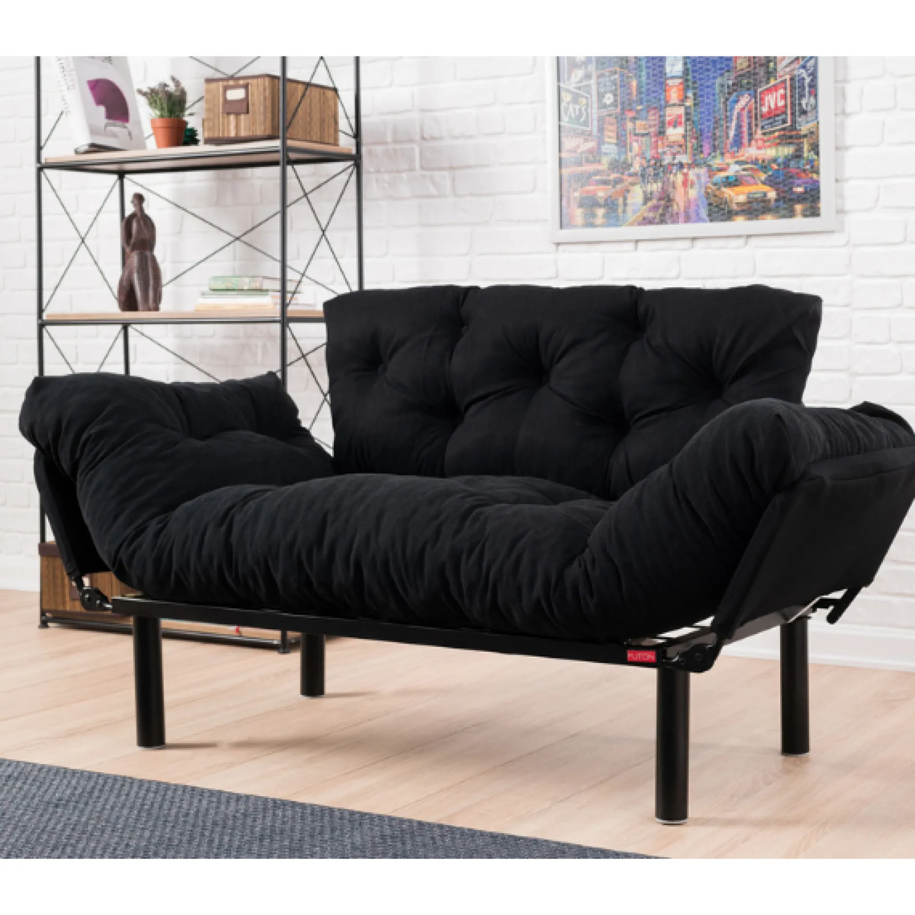 Nitta 2-Sitzer-Schlafsofa | Metallrahmen | Schwarz