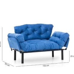 Nitta 2-Sitzer-Schlafsofa | Metallrahmen | Blau