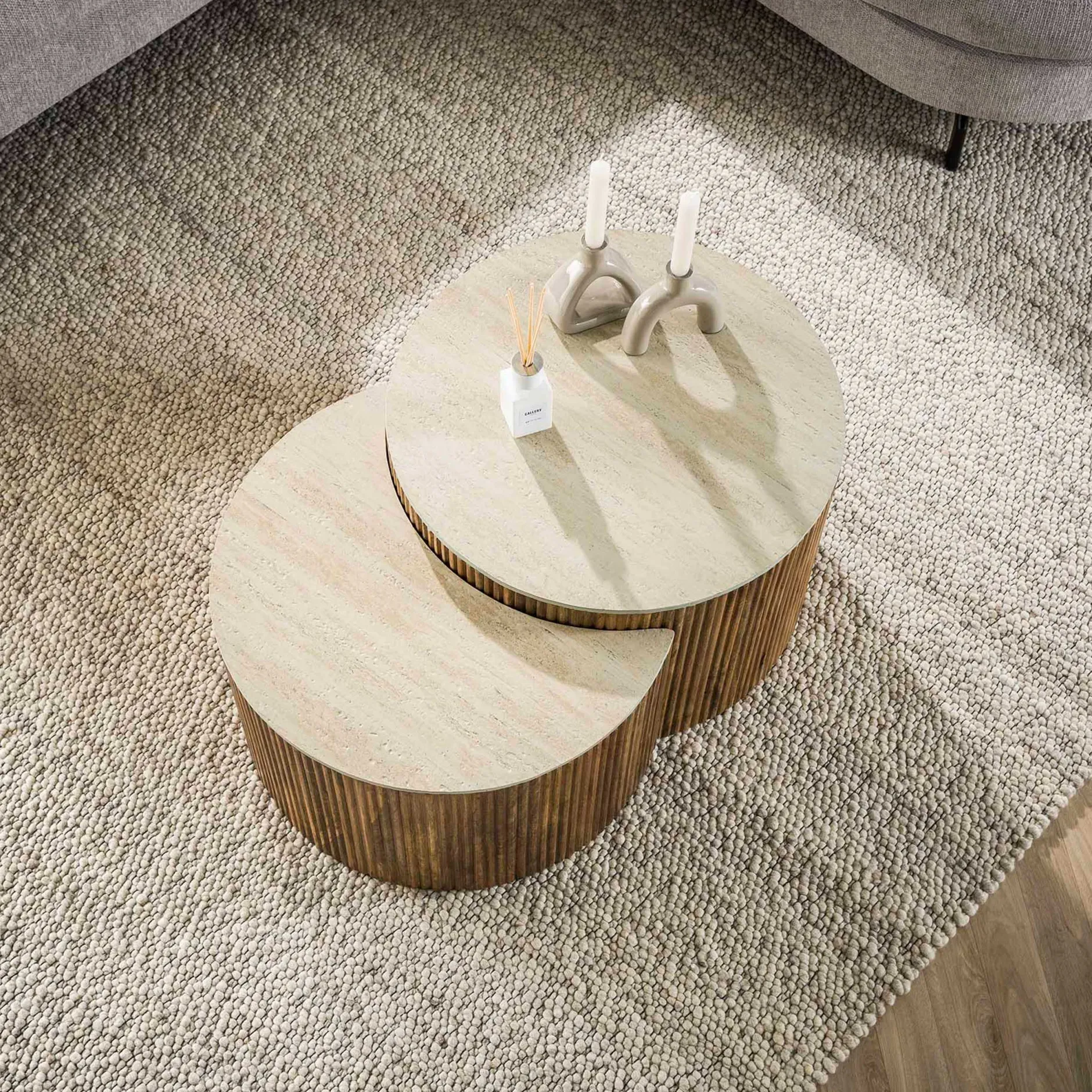 Nuovo Travertin Couchtisch 2er Set - Mangoholz massiv