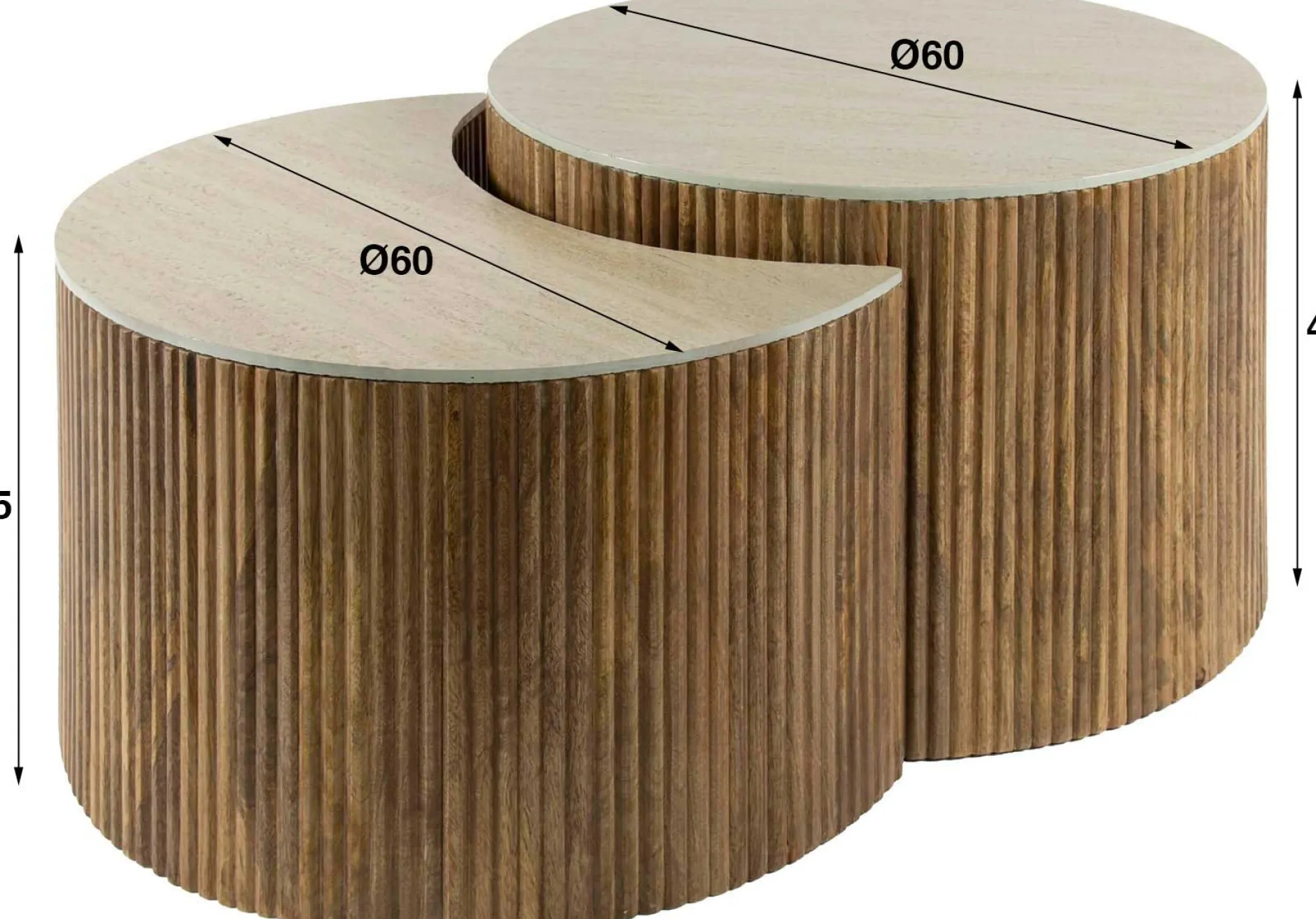 Nuovo Travertin Couchtisch 2er Set - Mangoholz massiv