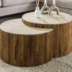 Nuovo Travertin Couchtisch 2er Set - Mangoholz massiv