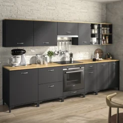 Oberschrank Manno 40cm mit Glastür - schwarz/eiche