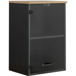 Oberschrank Manno 40cm mit Glastür - schwarz/eiche