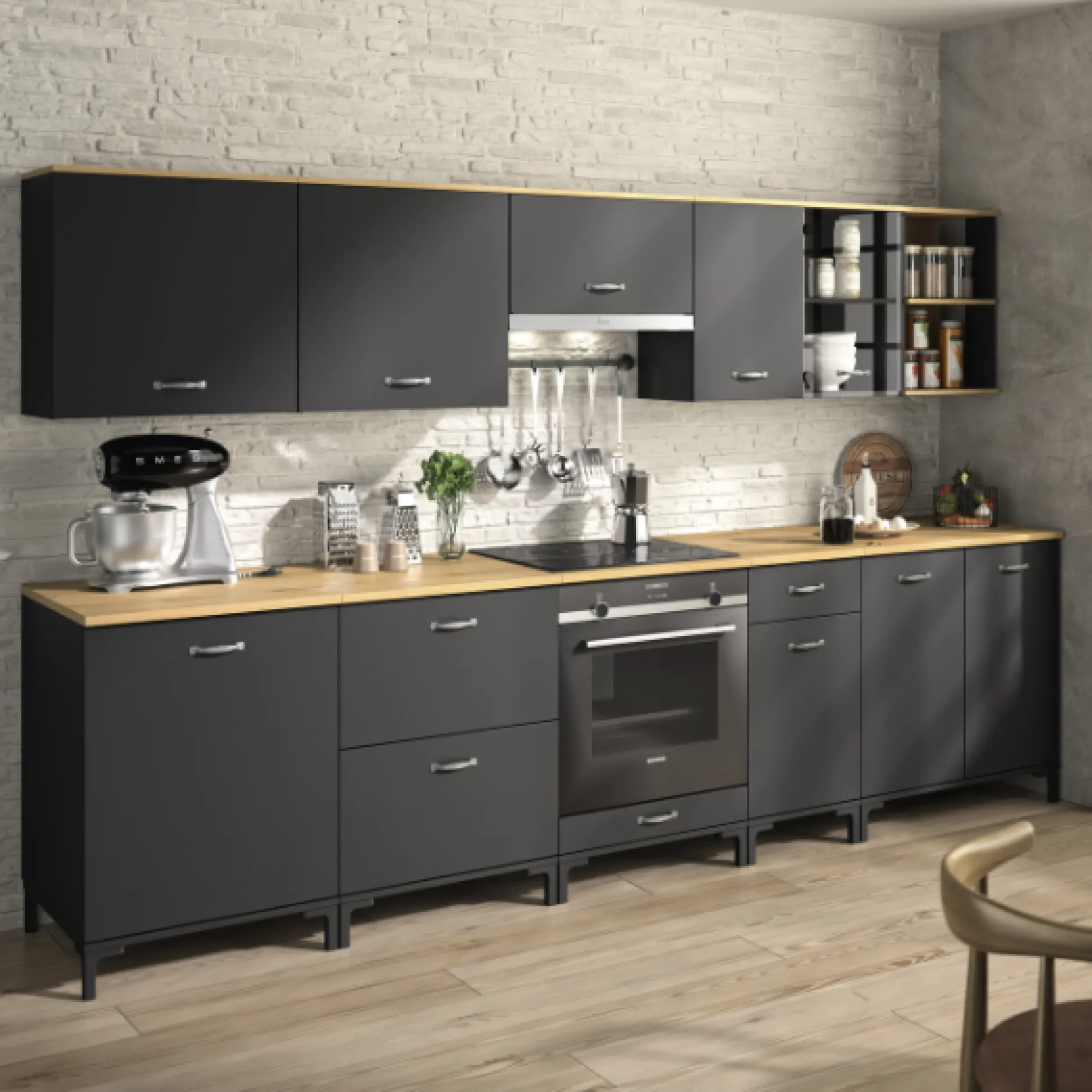Oberschrank Manno 40cm mit 1 Tür - schwarz/eiche