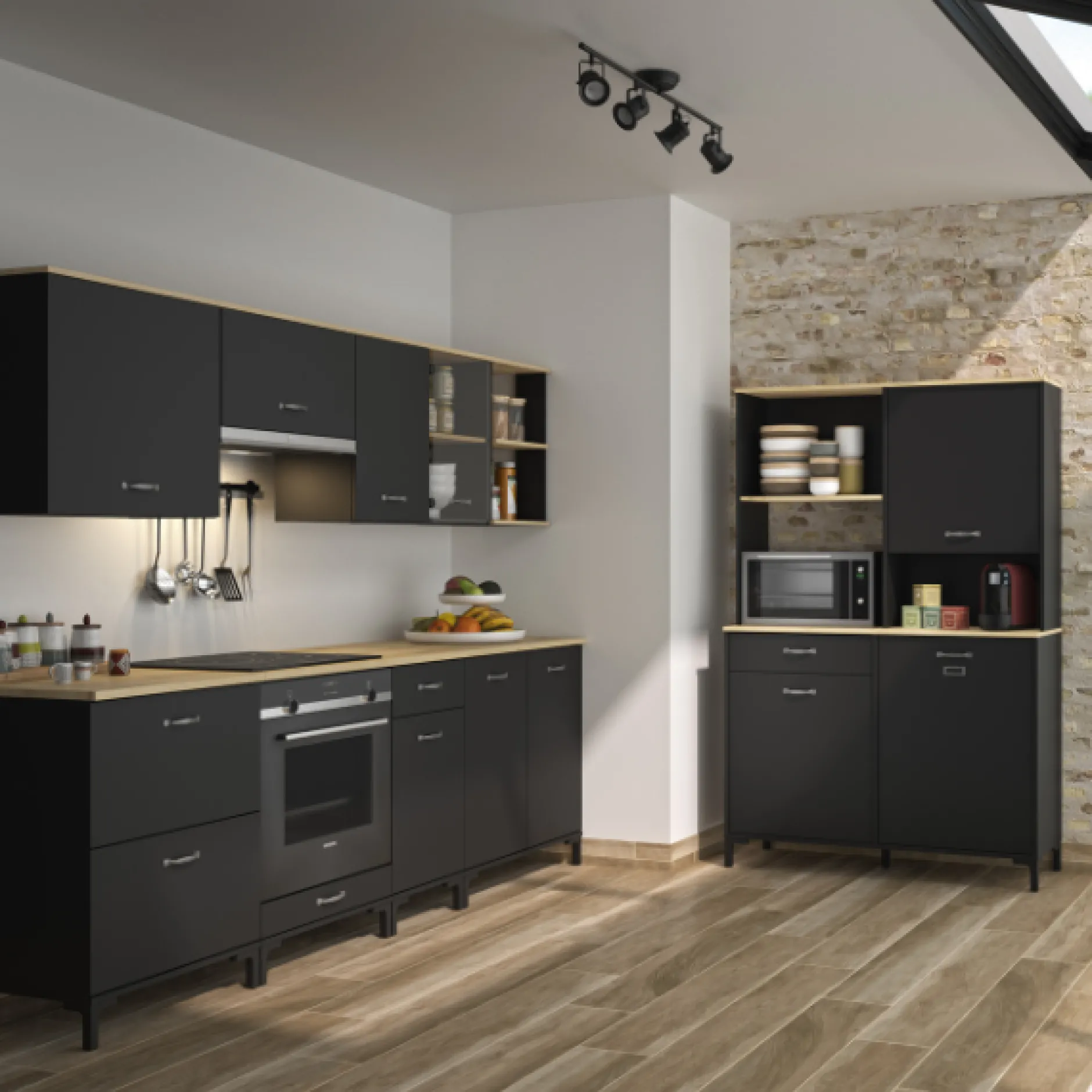 Oberschrank Manno 40cm mit 1 Tür - schwarz/eiche