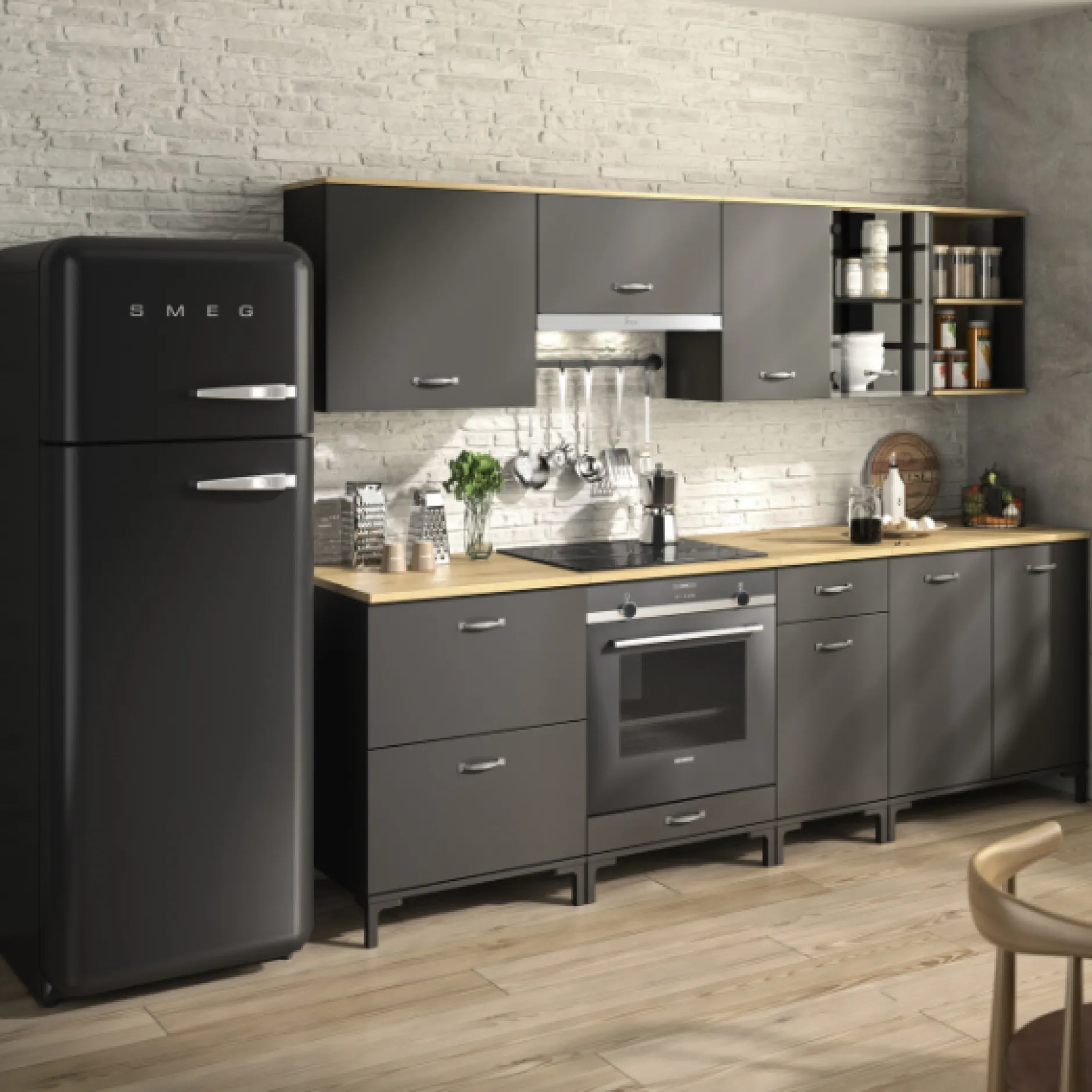 Oberschrank Manno 40cm mit 1 Tür - schwarz/eiche