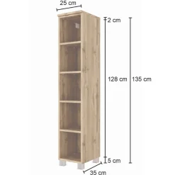 Offener Badezimmerschrank Malvo 25cm 4 Einlegeböden - Eiche