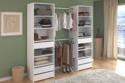 Offener Kleiderschrank Anita - 200x50x200cm - 6 Schubladen - weiß