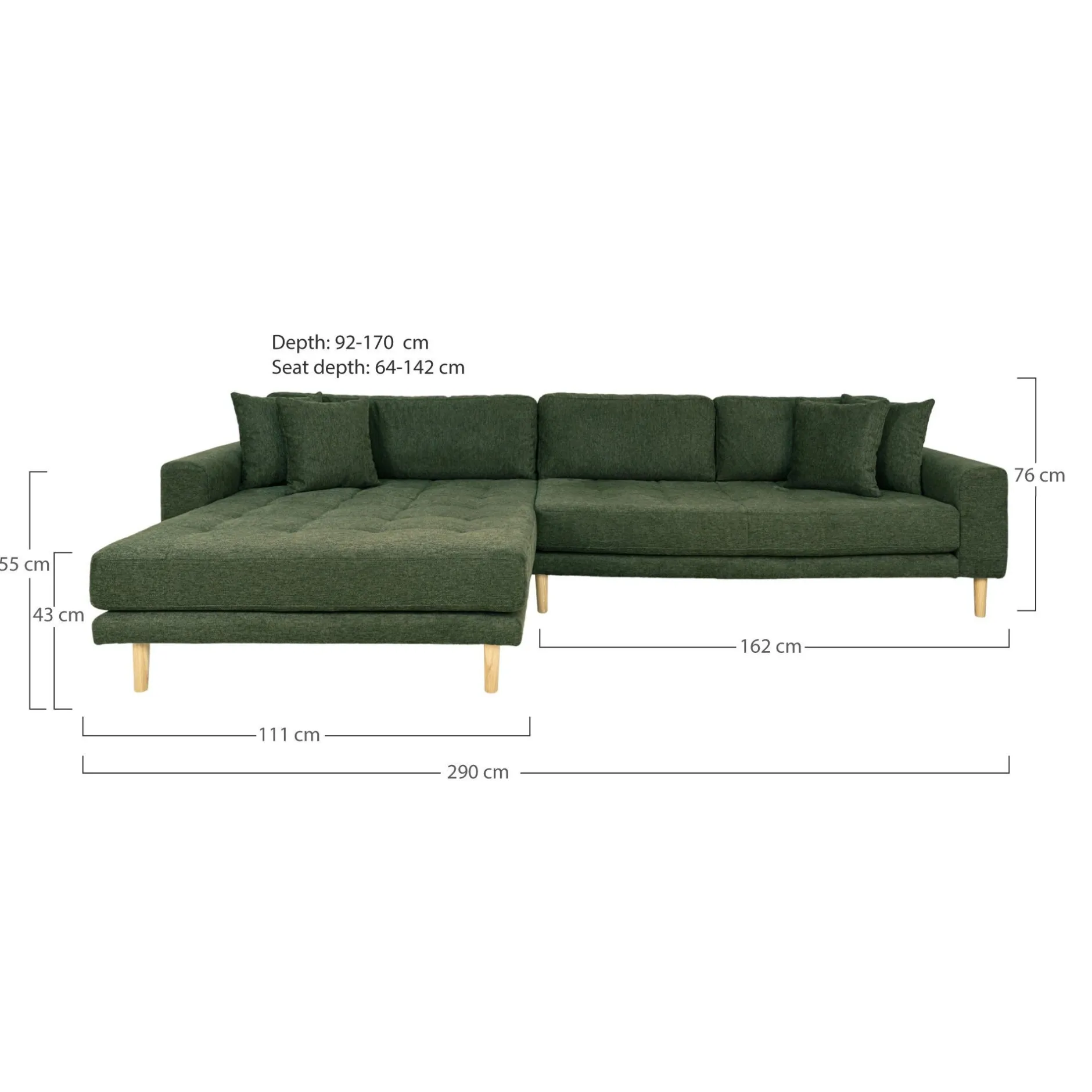 Olivgrünes Lido Lounge Sofa mit vier Kissen