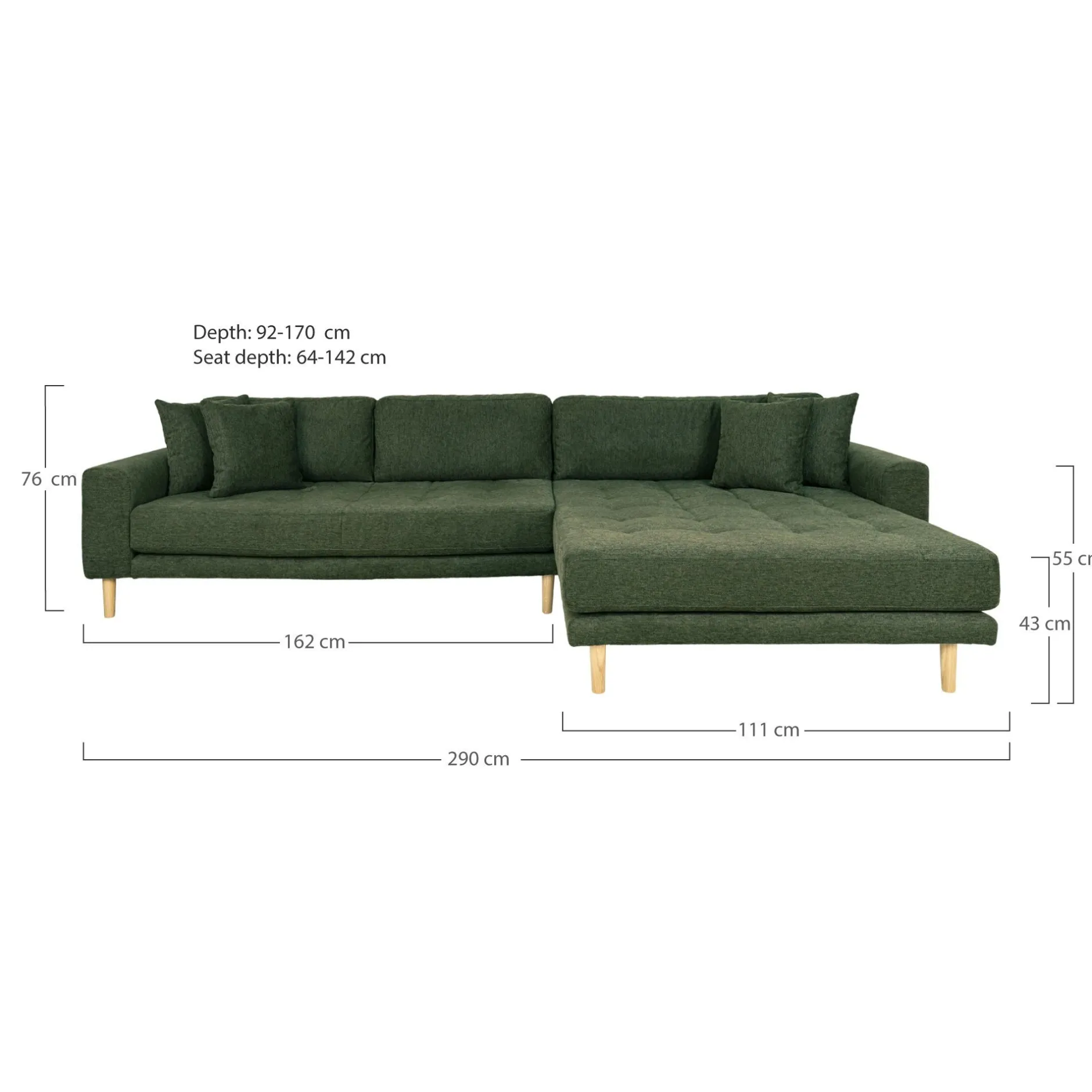 Olivgrünes Lido Lounge Sofa rechts mit Kissen