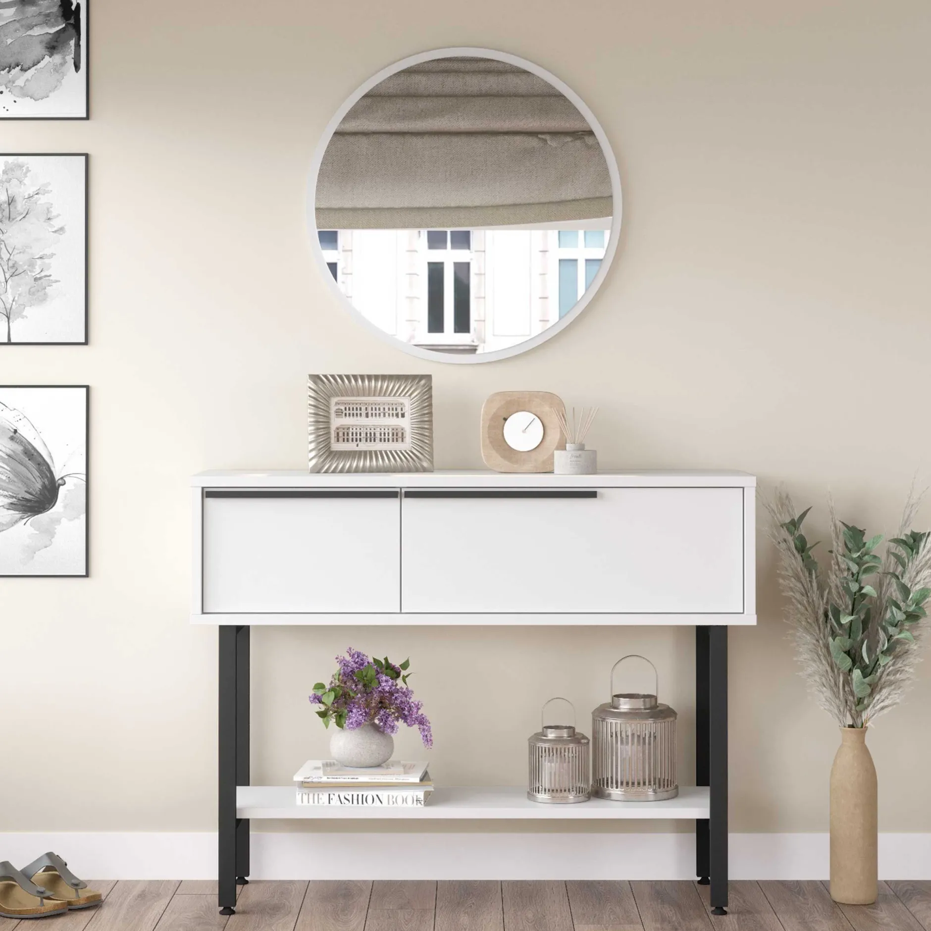 ON12 Sideboard | 100x30x76cm | mit Spiegel | Weiß