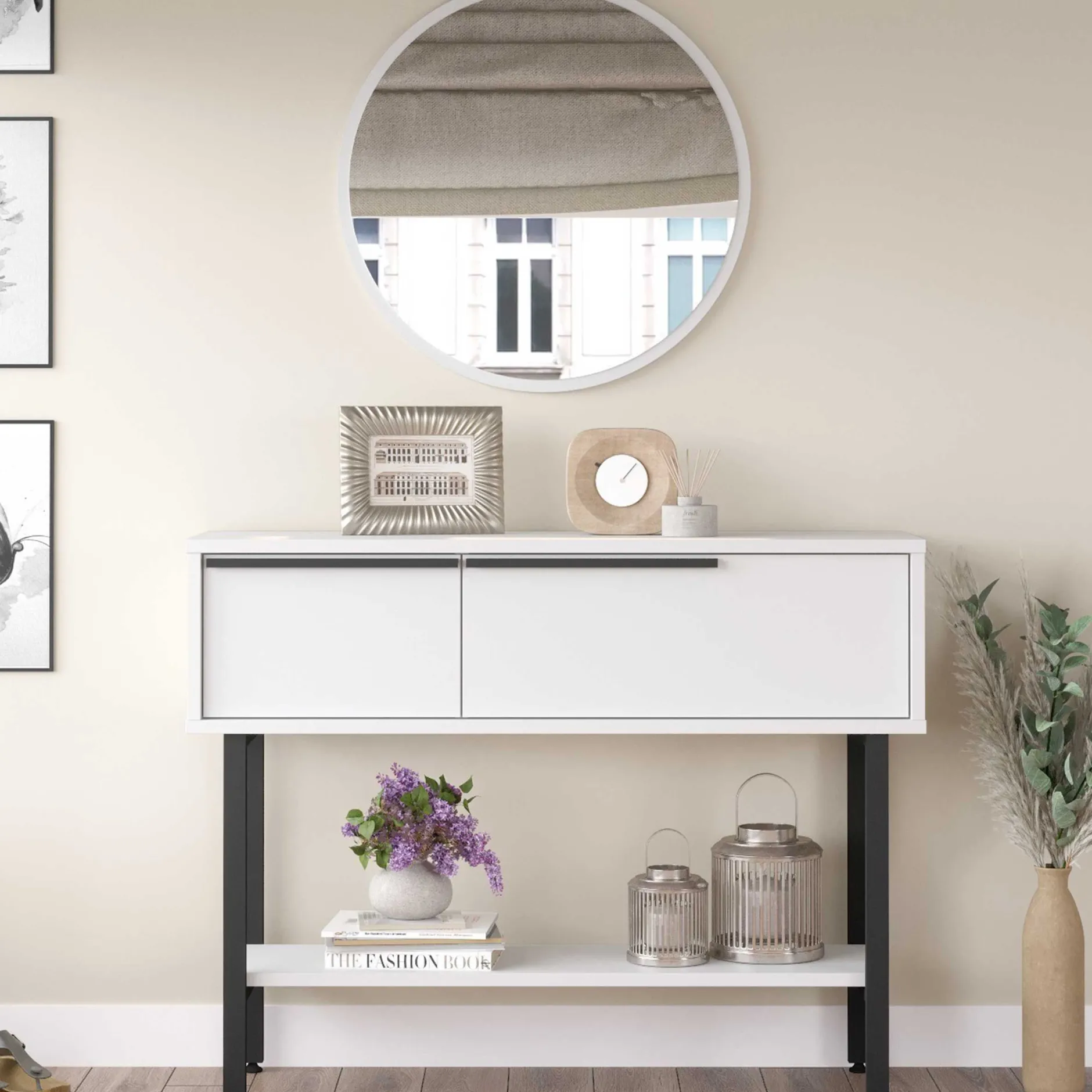 ON12 Sideboard | 100x30x76cm | mit Spiegel | Weiß