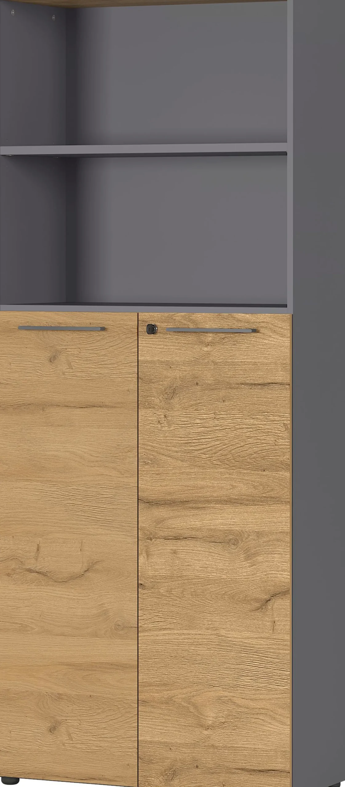 Osmond 80cm Aktenschrank mit 2 Türen und 2 offenen Fächern - Eiche/Graphit
