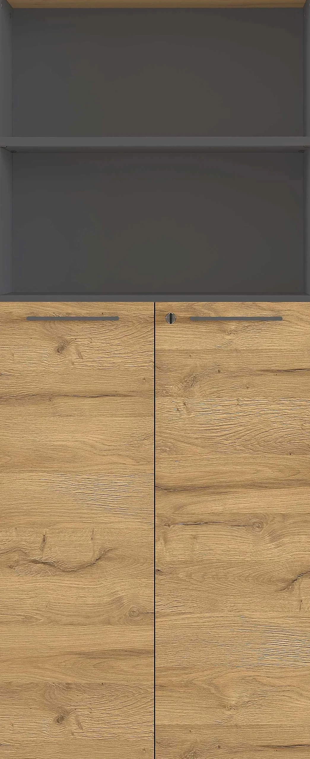 Osmond 80cm Aktenschrank mit 2 Türen und 2 offenen Fächern - Eiche/Graphit