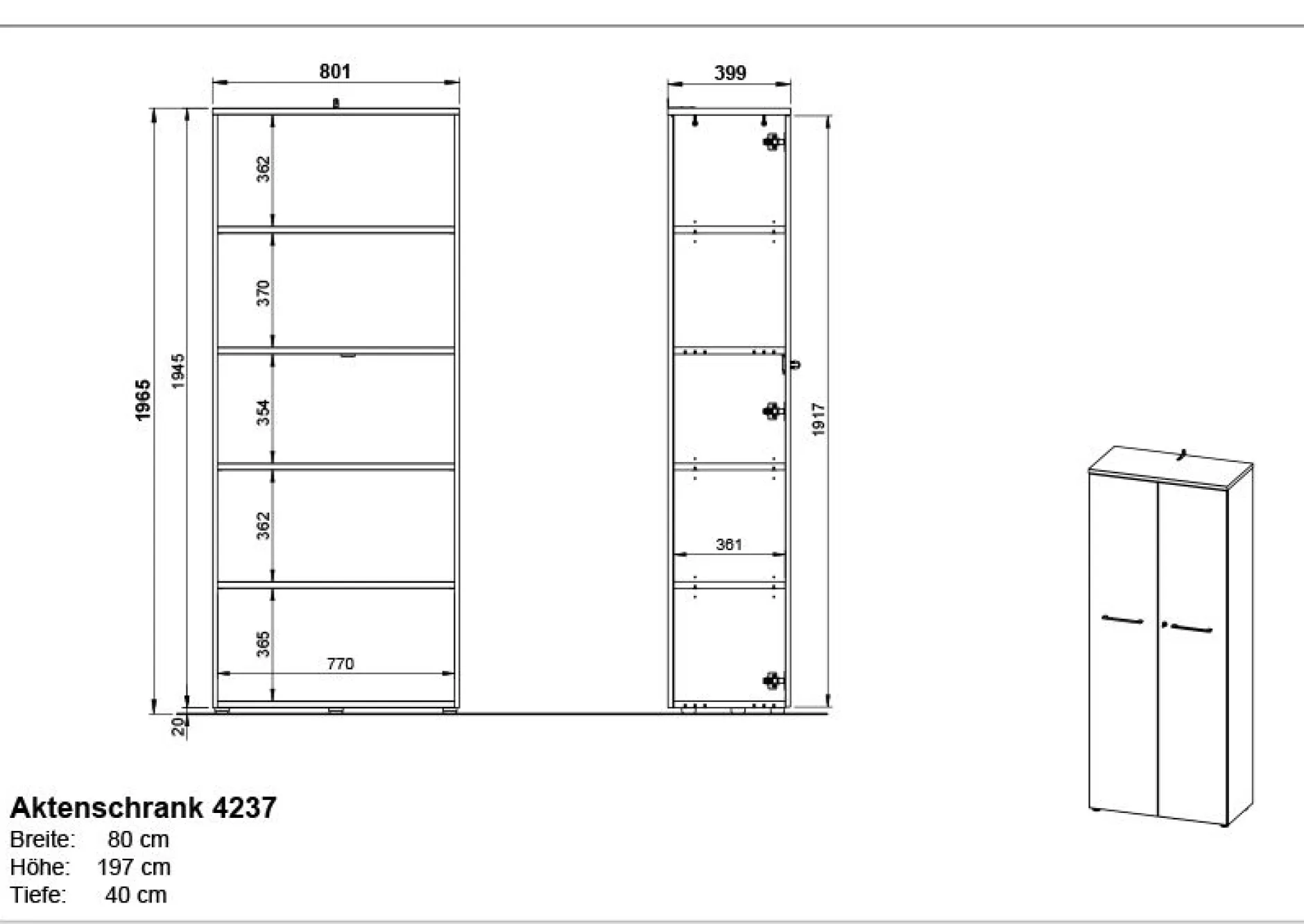 Osmond 80cm Aktenschrank mit 2 Türen - Eiche/Graphit