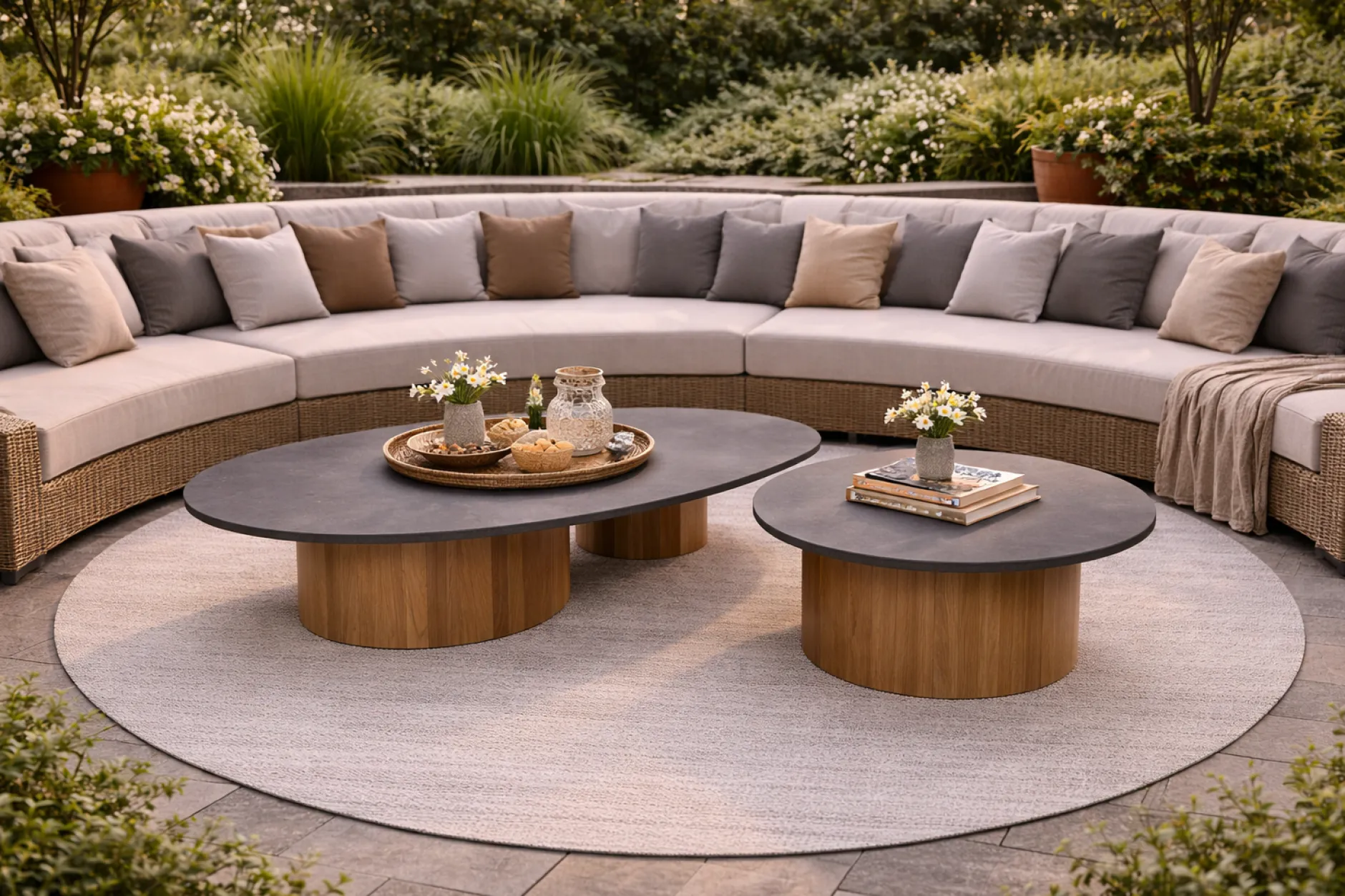 Outdoor Couchtisch Viola Gescova - Ø80 x 32 cm - Teakholz/Dunkelgrau
