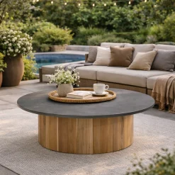 Outdoor Couchtisch Viola Gescova - Ø80 x 32 cm - Teakholz/Dunkelgrau