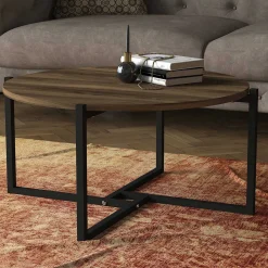 Ovaler Couchtisch Noce - 73x68x36cm - Walnussdekor/schwarz