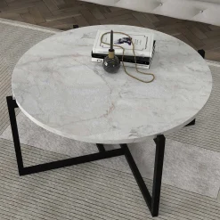 Ovaler Couchtisch Noce - 73x68x36cm - weißer Marmor