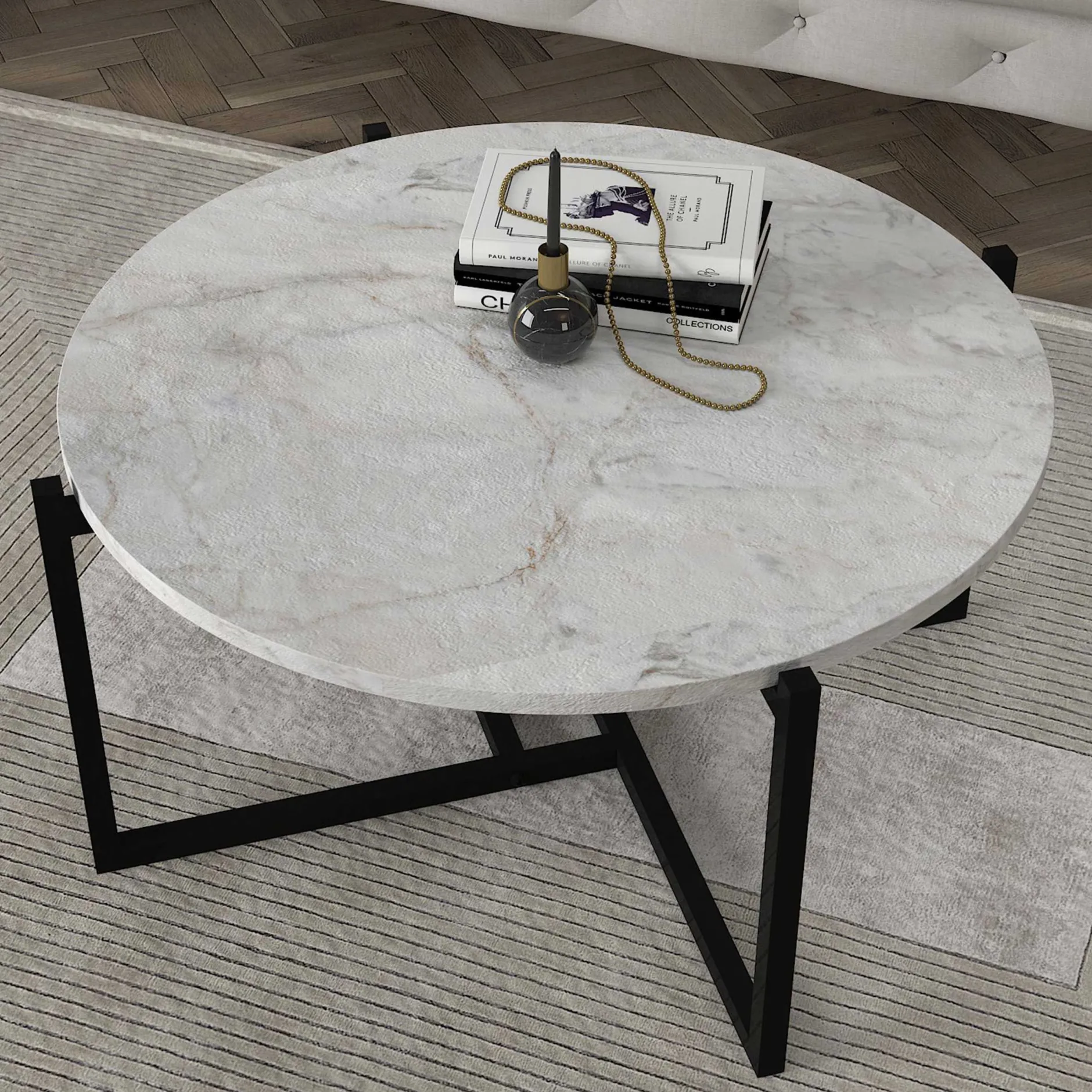 Ovaler Couchtisch Noce - 73x68x36cm - weißer Marmor
